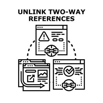 Unlinking two way references concept for data management Stock Illustration
