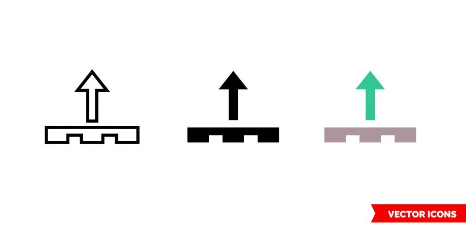 Unload cargo icon of 3 types color, black and white, outline. Isolated vector Stock Illustration