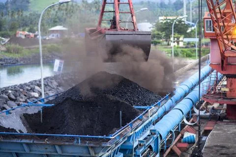 Unload coal in coal mining Stock Photos