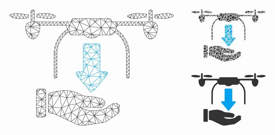 Unload Drone Hand Vector Mesh 2D Model and Triangle Mosaic Icon Stockillustratie