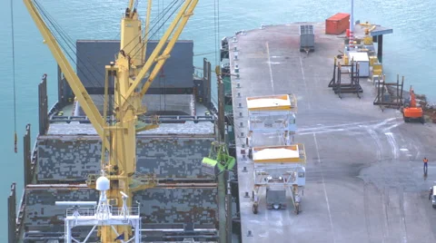 Unload fertilizer from a ship in time lapse Stock Footage 54955205