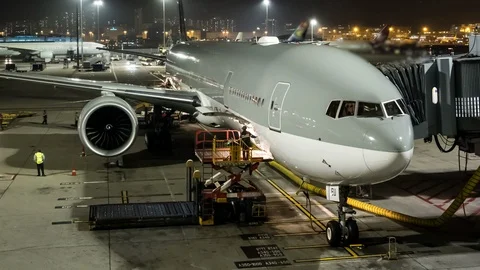 Unloading airplane cargo air freight logistic background at hong kong. Stock Footage 102176210