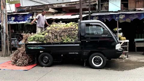 Unloading banana fruit Stock Footage 171054359