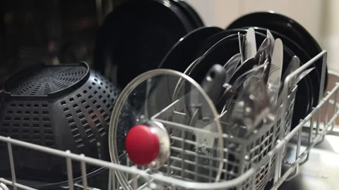Unloading Bottom Of A Household Dishwasher Stock Footage 336344916