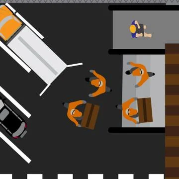 Unloading boxes in the store. ar, truck, delivery. illustration Stock Illustration