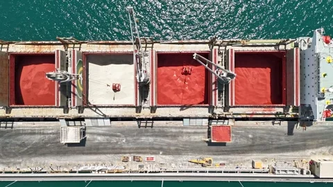 Unloading cargo from a bulker tanker - hyperlapse Stock Footage 261371850