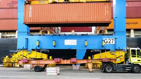 Unloading Cargo Container Ship at Port 4k intro outro for business  Stock Footage 92592833