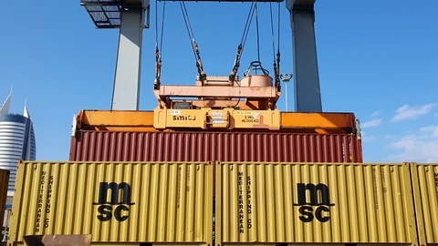 Unloading Cargo Container train at Port 4k intro outro for business Stock Footage 121511145