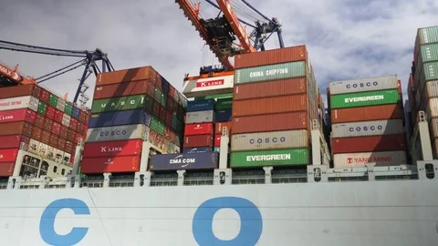 Unloading a cargo ship Stock Footage 70864002