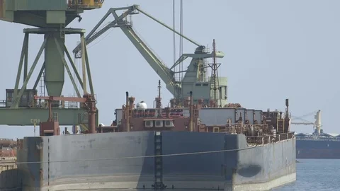 Unloading from the cargo ship Stock Footage 71672431