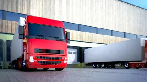 Unloading cargo. Trucks transportation logistics goods shipping delivery cargo Stock Footage