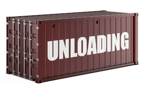 Unloading concept with cargo container. 3D rendering Stock Illustration