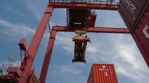 Unloading Of Container Truck In The Port Video stock 61737501