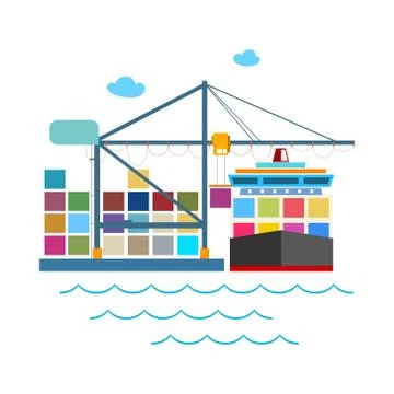 Unloading Containers from a Cargo Ship Stock Illustration
