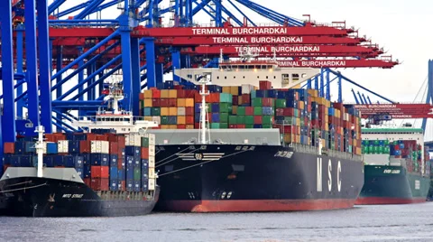 Unloading Containers from a Container Ship in the Port of Hamburg, Time Lapse Stock Footage 35467024