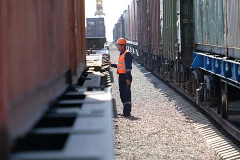 Unloading of containers at the station 写真素材