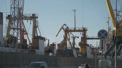 Unloading cranes of the river port 库存影片 168906875