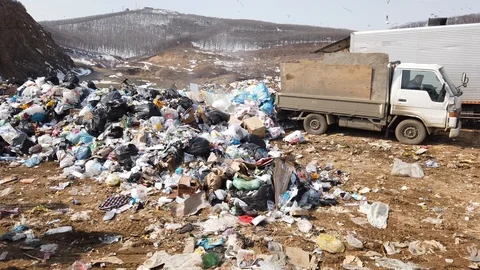 Unloading garbage from a truck.  Stock Footage 126500138