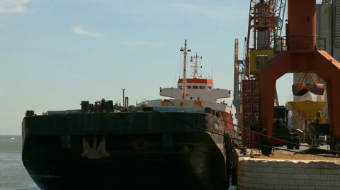 Unloading grain ships in harbor time lapse Stock Footage 47319340