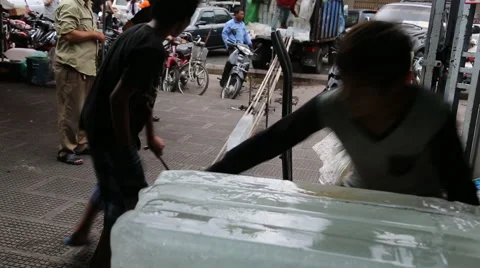 Unloading ice from truck Stock Footage 46421408