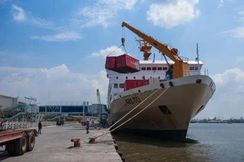Unloading KM Kelud Stock Photos