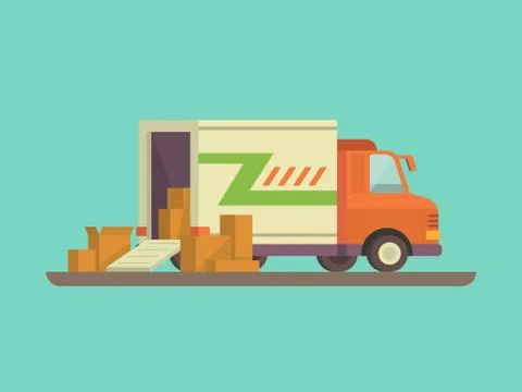 Unloading or loading delivery truck 스톡 일러스트