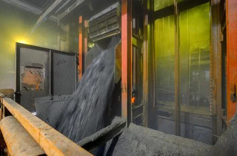 Unloading ore from the skip. Cargo skip shaft of an underground mine Stock Photos