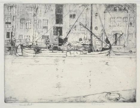 Unloading Peat, 1889. Frank Short (British, 1857-1945). Etching and aquatint; Stock Illustration
