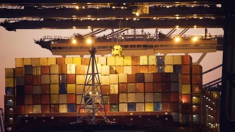 Unloading sea container ship Stock Footage 76916932