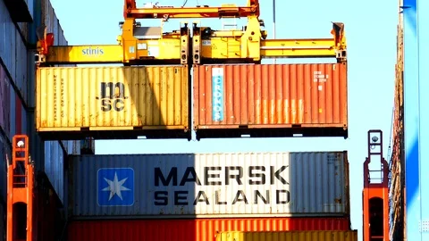 Unloading shipping containers from ship 4k intro video for business Stock Footage 98013379