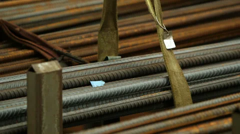 Unloading Steel Bars Stock Footage 33835790