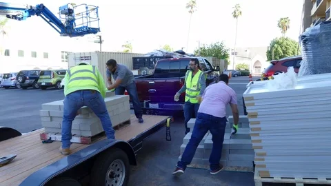 Unloading The Trailer Stock Footage 123947783