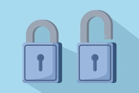 Unlock and close lock icon. Security, encryption, protection, privacy. Stock Illustration