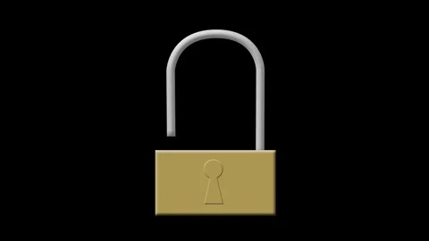 Unlock and lock icon animation on black background. open and close The yell.. Stock Footage 305570941