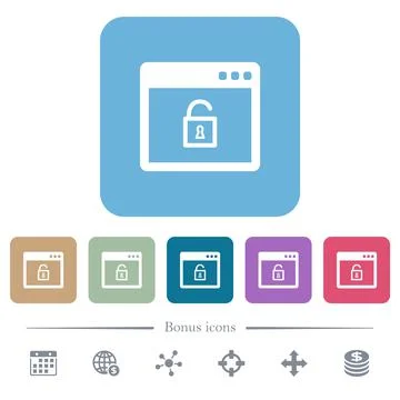 Unlock application flat icons on color rounded square backgrounds Stock Illustration