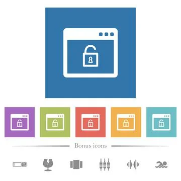 Unlock application flat white icons in square backgrounds Stock Illustration