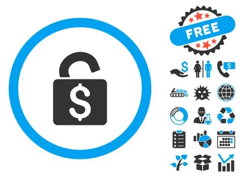 Unlock Banking Lock Flat Vector Icon with Bonus Stock Illustration