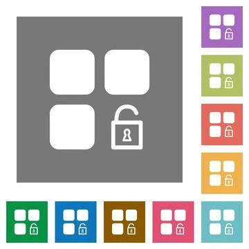 Unlock component square flat icons Stock Illustration
