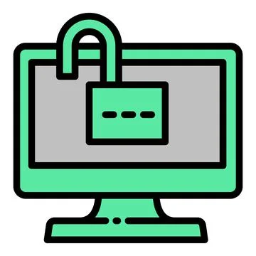 Unlock computer icon outline vector. Internet data Stock Illustration