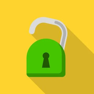 Unlock computer security icon, flat style Ilustración de archivo