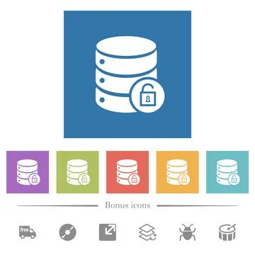 Unlock database flat white icons in square backgrounds Stockillustratie
