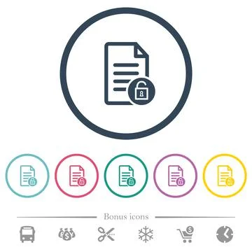 Unlock document flat color icons in round outlines Stock Illustration