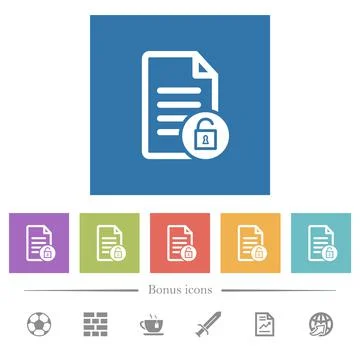 Unlock document flat white icons in square backgrounds Stock Illustration