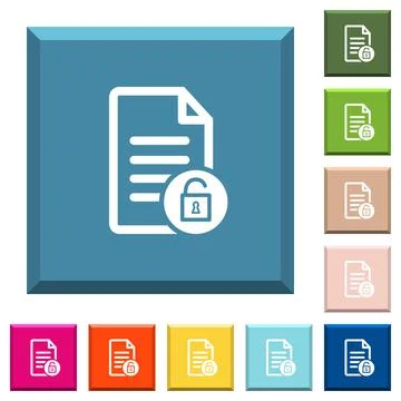 Unlock document white icons on edged square buttons Stock Illustration