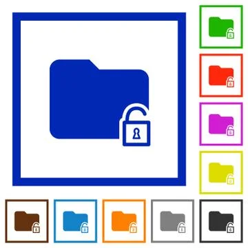 Unlock folder framed flat icons Stock Illustration