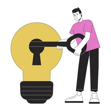 Unlock good idea for startup flat line concept vector spot illustration Stock Illustration