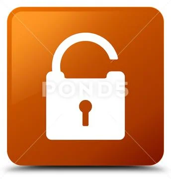 Unlock icon brown square button Stock Illustration