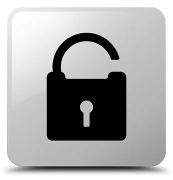 Unlock icon white square button Stock Illustration