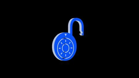 Unlock logo icon loopable blue color on black background Stock Illustration