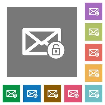 Unlock mail square flat icons Stock Illustration
